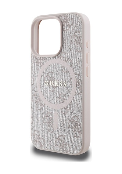Apple Uyumlu iPhone 16 Pro Max Guess Lisanslı Halkalı Magsafe Şarj Özellikli 4g Desenli Yazı Logolu Kapak Pembe