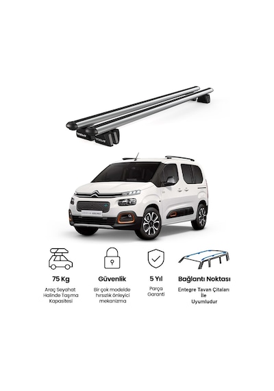 Pençe Citroen Berlingo 2019 Ve Sonrası Uyumlu Gri Ara Atkı 135cm Port Bagaj Tavan Barı