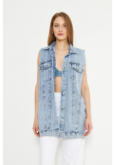 Esra Butik78 Açık Mavi Oversize Kot Yelek Modern Ve Zamansız Şıklık