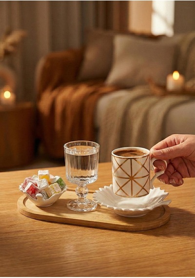Porselen Kahve Fincanı Seti - Bambu Kahve Takımı - 90 Ml, 30 Parça Beyaz