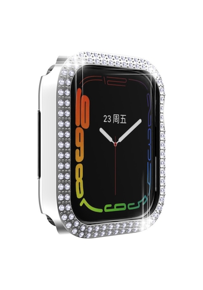 Apple Uyumlu  Watch  10. Nesil 46mm Parlak Taşlı 360 Tam Koruma Kapak Kılıf