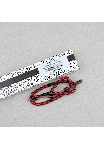 Sıkma Kehribar Kapsül Kesim Sistemli Bilek Boy 5x8mm Tesbih Siyah Kırmızı