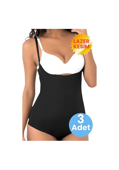 Uniquetrenders Kadın Lazer Kesim Ve Toparlayıcı Göğüs Altı Askılı Body Korse 3'lü Set Siyah
