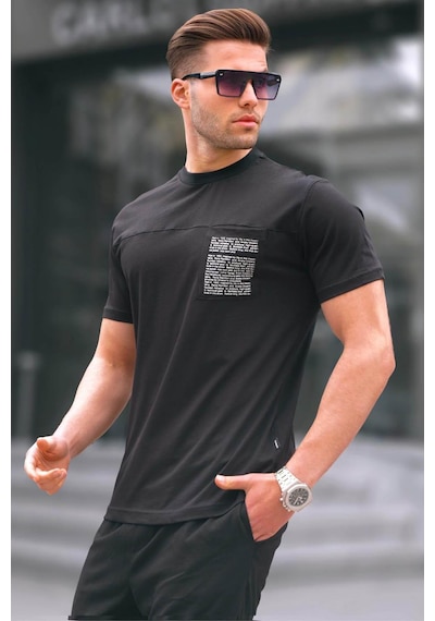Madmext Siyah Regular Fit Yama Cepli Erkek Tişört 6102-siyah Siyah