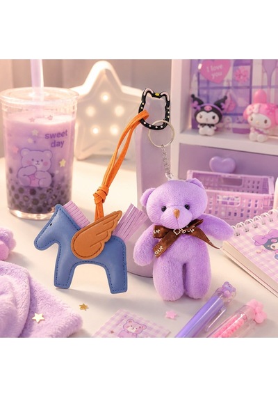 Sevgiliye Hediye Çanta Aksesuar Peluş Sevimli Ayıcık & Kanatlı At & Kedili Kanca Charm Aksesuar Süsü Çok Renkli
