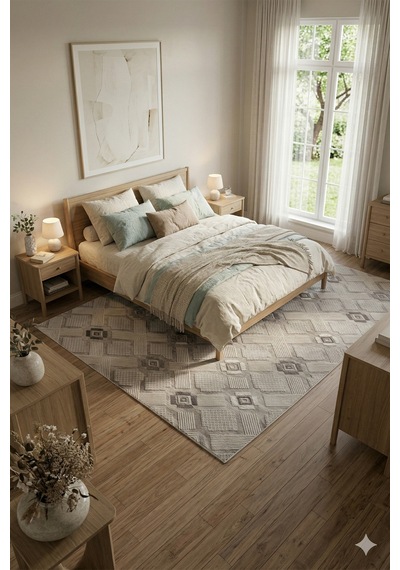 Villadia Home Textile Kaymaz Taban Modern Desen Halı Yolluk Leke Tutmaz Kolay Temizlenir Koridor Salon Yatak Mutfak Odası Vd4047gri Gri
