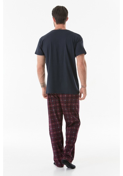 Fullamoda Ekose Desenli Düğmeli Pijama Takımı 24mıcg631212246-lacivert 24MICG631212246-Lacivert