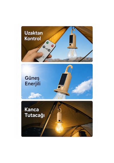 Powerdex Pd-572 Solar Şarjlı Kamp Feneri Uzaktan Kumandalı Led Kamp Lambası Askılı Taşınabilir Işık Diğer