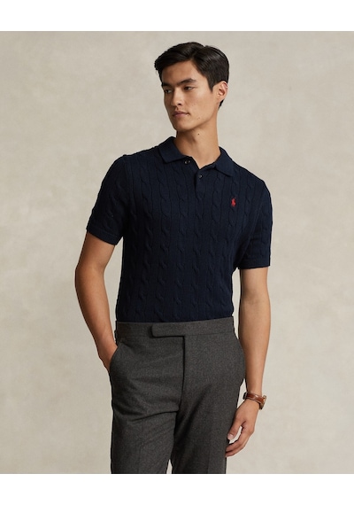 Polo Ralph Lauren Pamuklu Örgülü Polo Yaka Kazak Lacivert