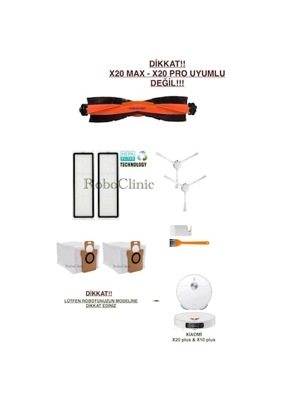 Xiaomi Robot Vacuum X10 Plus X20 Plus Uyumlu Yedek Toz Torba, Fırça, Hepa Filtre Seti-9 Parça