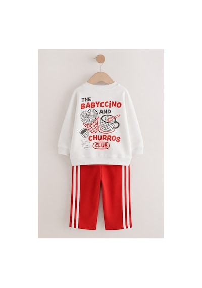 Churros Baskılı Sweatshirt & Eşofman Krem Kırmızı Alt Üst Takım 3 İplik Süper Kalite