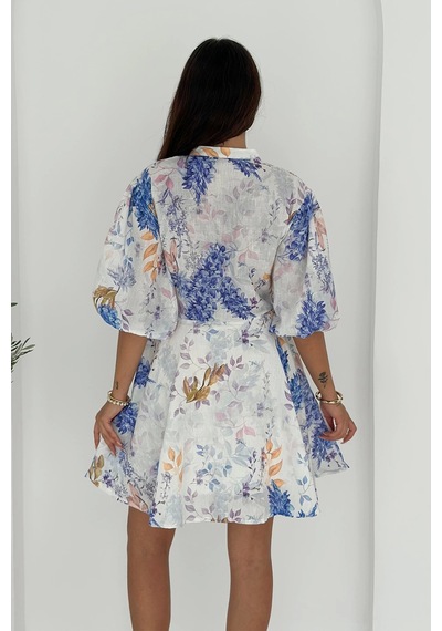 Asprin Fashion Kaplama Düğme Detaylı Keten Elbise Desenli