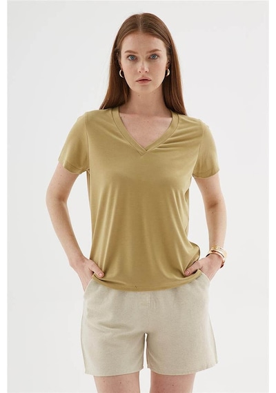 Fashion Friends V Yaka Yeşil Kadın Bluz 26y0144k1