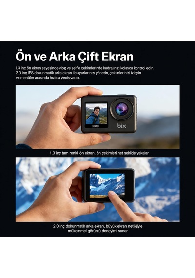 Nexa 1 Wi-fi 5k 30fps Aksiyon Kamerası 50 Mp Çift Ekran Geniş Açılı Ve Eıs Özellikli 30m Su Geçirmez Bisiklet Mo