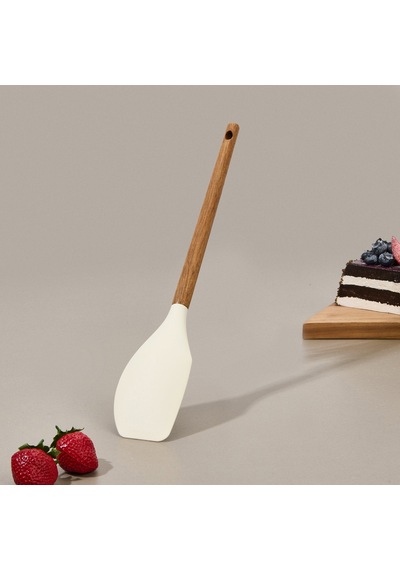Mienn Akasya Saplı Silikon Servis Spatulası - Kahverengi / Krem Çok Renkli