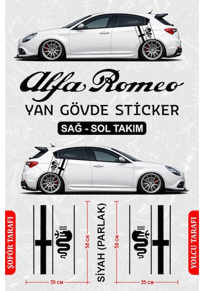 Alfa Romeo Yan Gövde Sticker Seti Siyahparlak - 854101982
