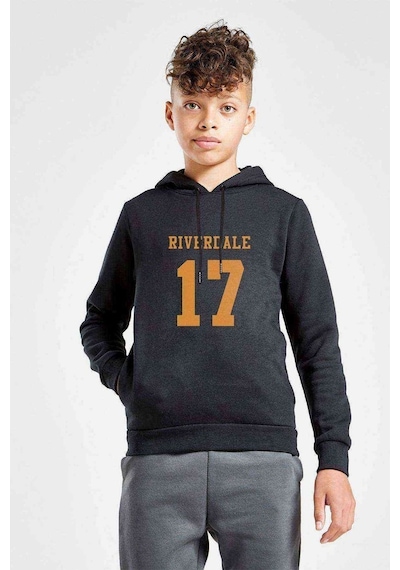 Tshirthane Riverdale 17 Baskılı Unisex Çocuk Kapüşonlu Siyah Sweatshirt Siyah