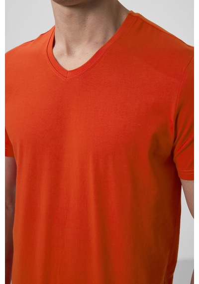 Tommylife Portakal Basic Kısa Kol Standart Kalıp V Yaka Erkek T-shirt - 87912 Turuncu