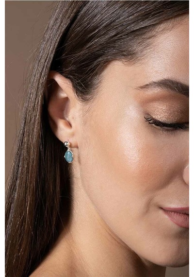 Akuamarin Taşlı Minimal Gümüş Kadın Küpe Gümüş
