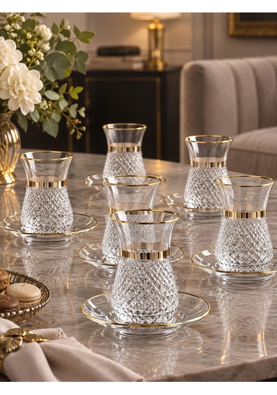 6 Kişilik 12 Parça Verdi Çay Takımı-7702 Şeffaf