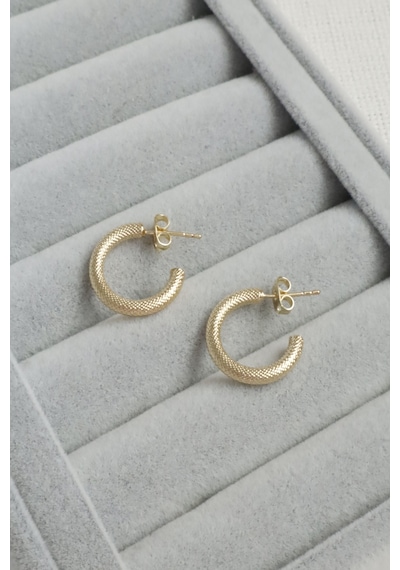 Kadın Küpe Kararmaz 14k Renk Vip Seri Dokulu Yarım Halka Boru 2cm Küpe Altın