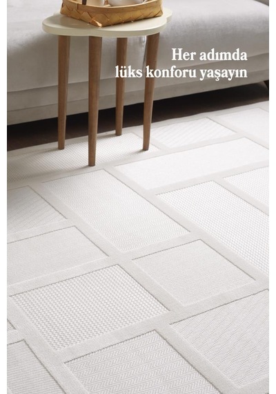 Krem Oturma Odası Halısı Kolay Temizlenebilir Yumuşak Dokulu Ve Kaymaz Taban Şık Salon Halısı