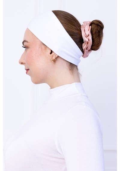 Loggia Kaymayan Silikonlu Bandana Bone Beyaz - Kadın Tesettür Dikişsiz Kaymaz Geçme - Sportif Saç Bandı Beyaz