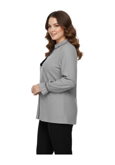 Wearon Kadın Yumoş Yaka Bağcıklı Kol Valonlu Modelli Bluz Bgl-st05141 Gri