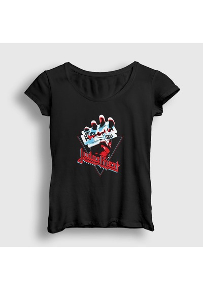 Presmono Kadın British Judas Priest T-shirt Siyah