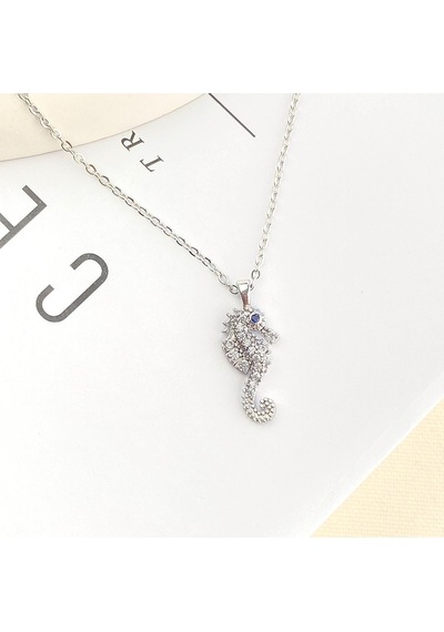 Deniz Atı Kadın Kolye Zirkon Taşlı Silver Kolye 45cm Gümüş
