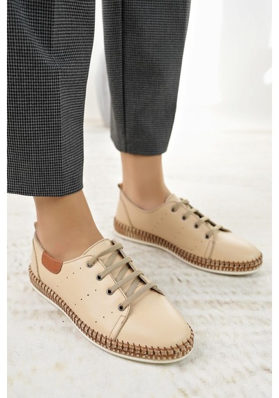 Nesilshoes Nesil Shoes Syg P38 Bej Hakiki Deri Kadın Ayakkabı