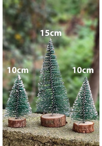 Masa Üstü 3 Lü Yeni Yıl Çam Ağacı Seti Noel Yılbaşı Ağacı 3 Lü Mini Masa Üstü Yılbaşı Ağacı Seti 10 CM