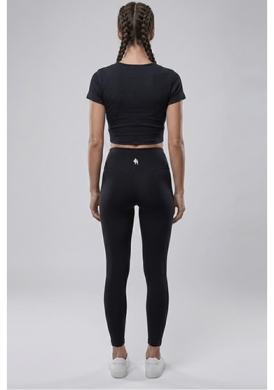 Woneagle Lacivert V Yaka İp Büzgülü Crop Basic Tişört Lacivert Lacivert