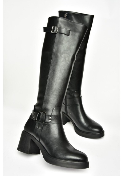 Fox Shoes T282832009 Siyah Kalın Topuklu Kadın Çizme Siyah