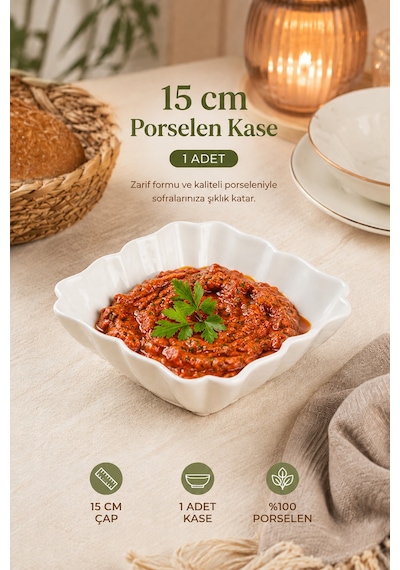 Porsima 1749n Porselen Kase Desenli Derin Salata Kase 15cm