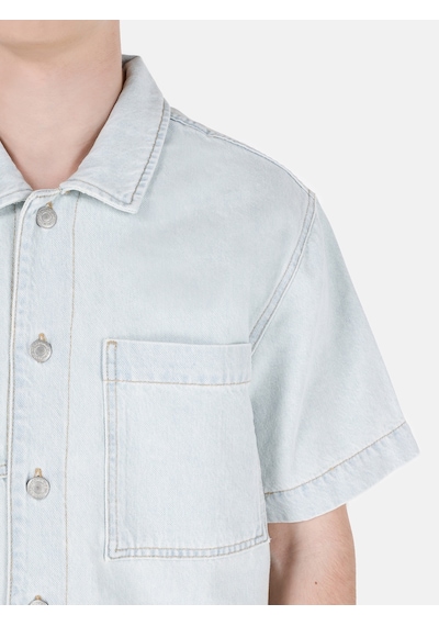 Colin's Colins 031 Waya Normal Kesim Shirt Yaka Mavi Erkek Jean Kısa Kol Gömlek Cl1069577 Cl1069577 Q1.v1 Dn43541 Denim
