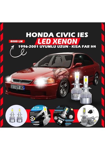 Honda Civic İes 1996-2001 Uzun-kısa Far Uyumlu Şimşek Etkili Led Xenon Performance Series H4