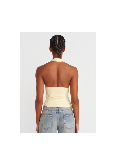 Dilvin 31968 Büzgülü Halter Yaka Top Sarı