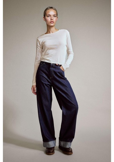 Defacto Wide Leg Geniş Bol Katlamalı Paça Jean Pantolon G2723ax25aunm26 Lacivert