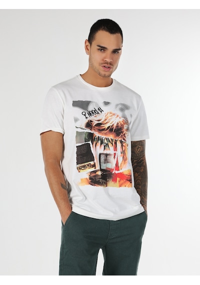 Colin's Colins Regular Fit Bisiklet Yaka Baskılı Beyaz Erkek Kısa Kol Tişört Cl1062794 Q1.V1 Wht 001