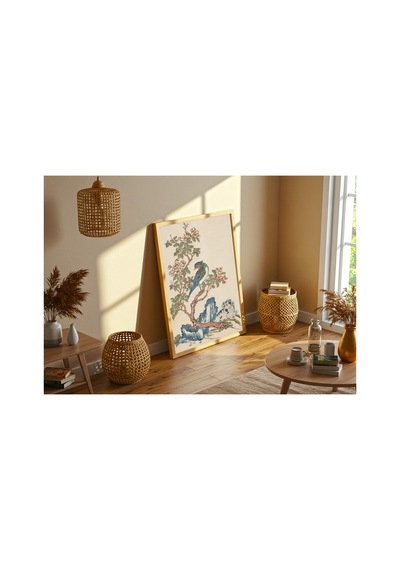 Botanik Kedi Kuş Ve Yaban Elması Çerçevesiz Poster 21x30 Cm A4 Botanik Doğa Tarihi Duvar Dekoru