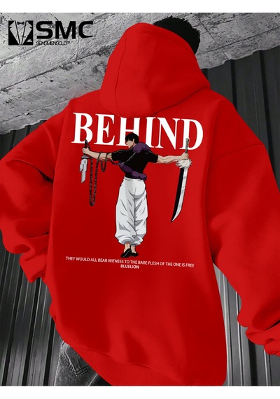 Uyguntarz Unisex Toji X Japon Baskılı Kapüşonlu Sweatshirt Kırmızı