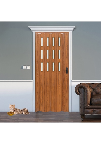 Faran Dekorasyon 102 x 230 Ceviz Renk Camlı Pvc Akordiyon Kapı - FRNAKMODEL-0-140