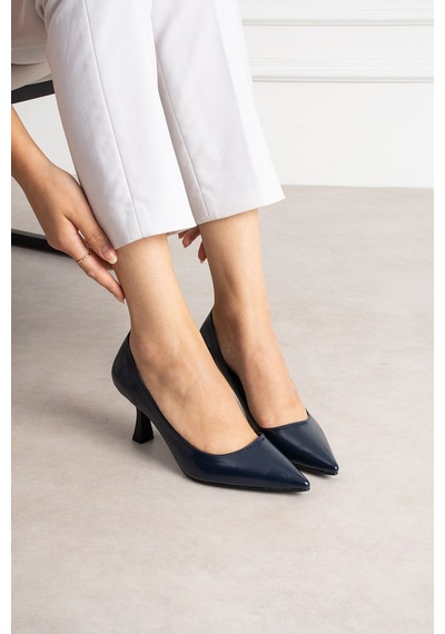 Dabab Shoes Belen Lacivert Kadın Kırışık Rugan Sivri Burun 7 Cm İnce Topuklu Stiletto Ayakkabı