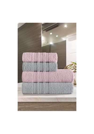 Pamuklu Banyo Havlu Seti, 4'lü Paket Ve Pembe Renk 6 Renk