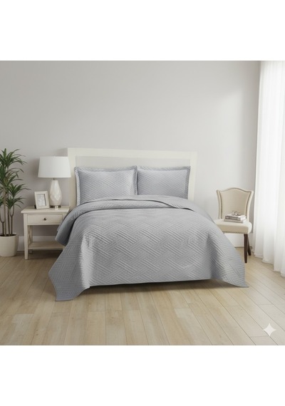 Washed Çift Kişilik Yatak Örtüsü Mozaik Gri Gri