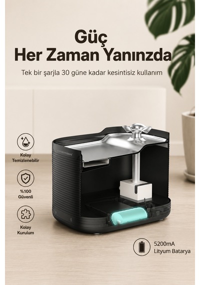 Pwf 2150 Akıllı Otomatik Sensörlü Kedi Köpek Paslanmaz Çelik Su Çeşmesi 2,5l - Petmate Flowsense - Siyah