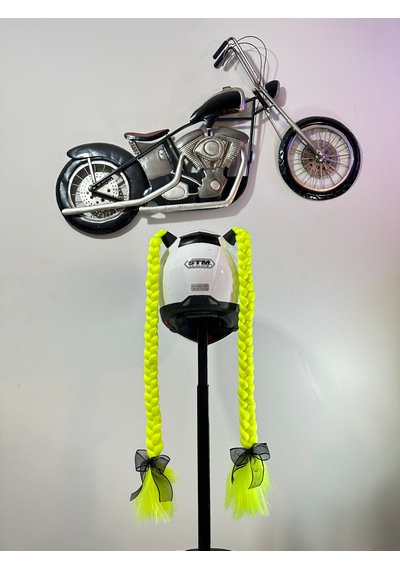 Motor & Motosiklet Uyumlu Neon Sarı Çift Örgülü Saç Kask Dış Aksesuarı Diğer