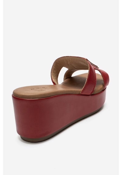 Luvi Shoes Hıola Kırmızı Hakiki Deri Tokalı Kadın Dolgu Topuklu Terlik