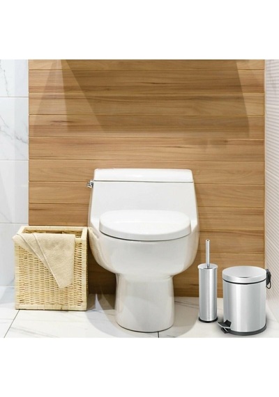Pedallı Çöp Kovası Wc Fırça Set 3 Lt Krom Çok Renkli